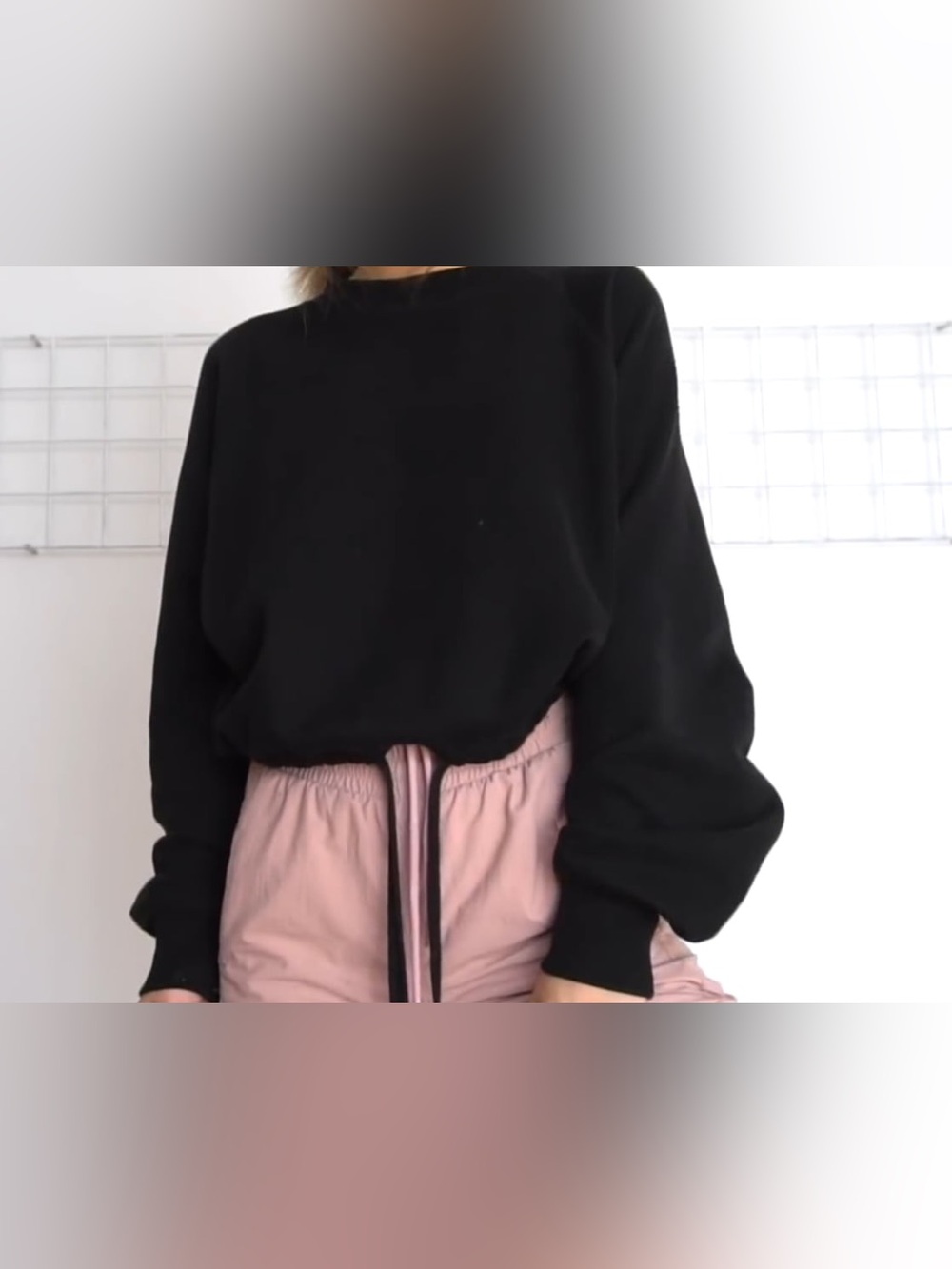 Weekday Black Cropped Drawstring Sweatshirt